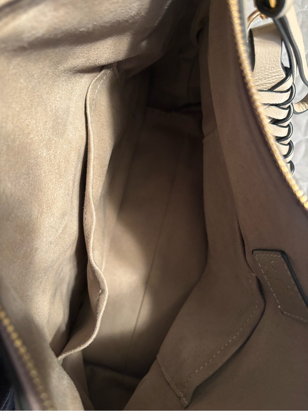 Taupe Leather Shoulder Bag with Detachable Strap and cross body strap. - Picture 4 of 4